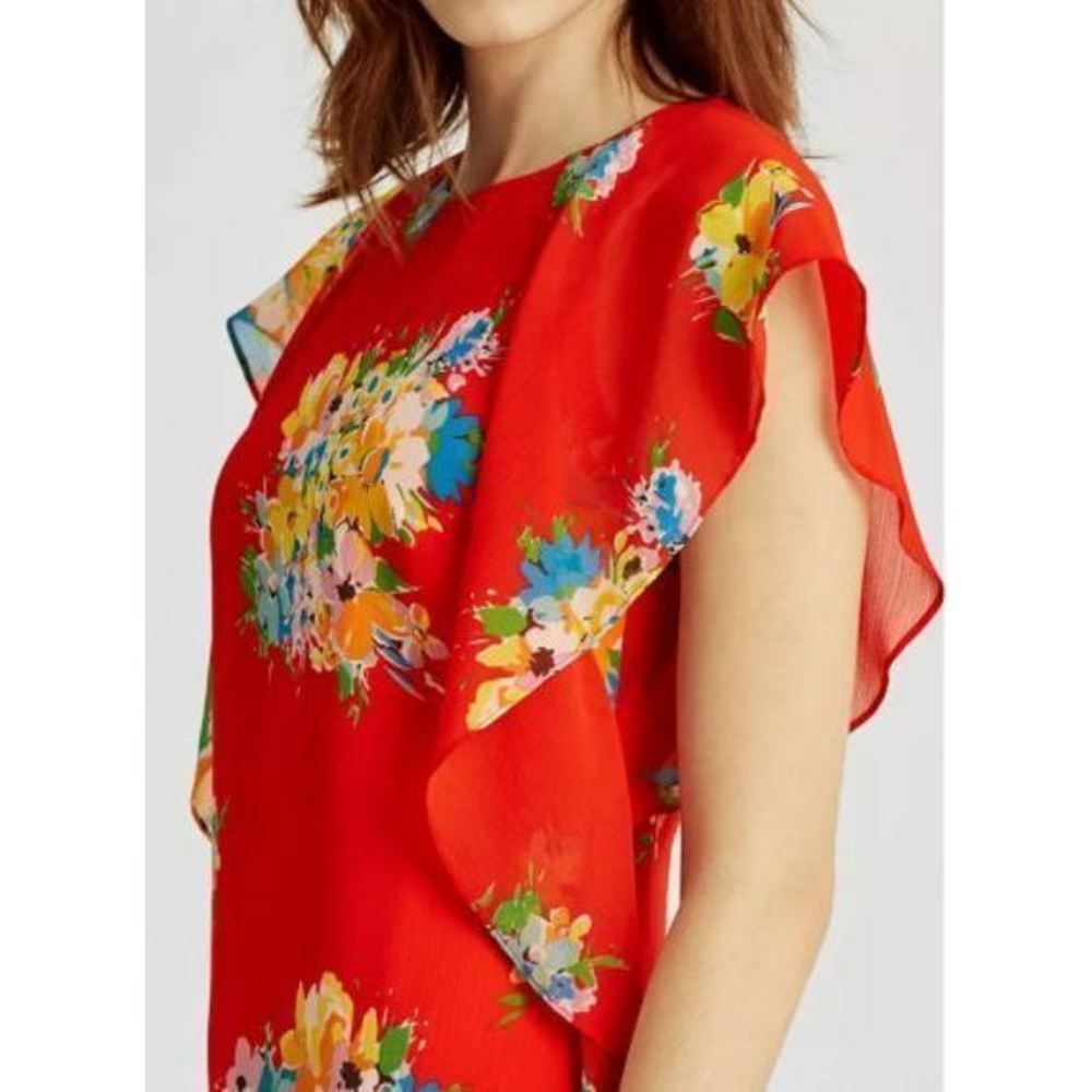 Lauren Ralph Lauren Lace Petite Floral Ruffle Sleeve Dress Size 4P 4 P - Picture 4 of 4